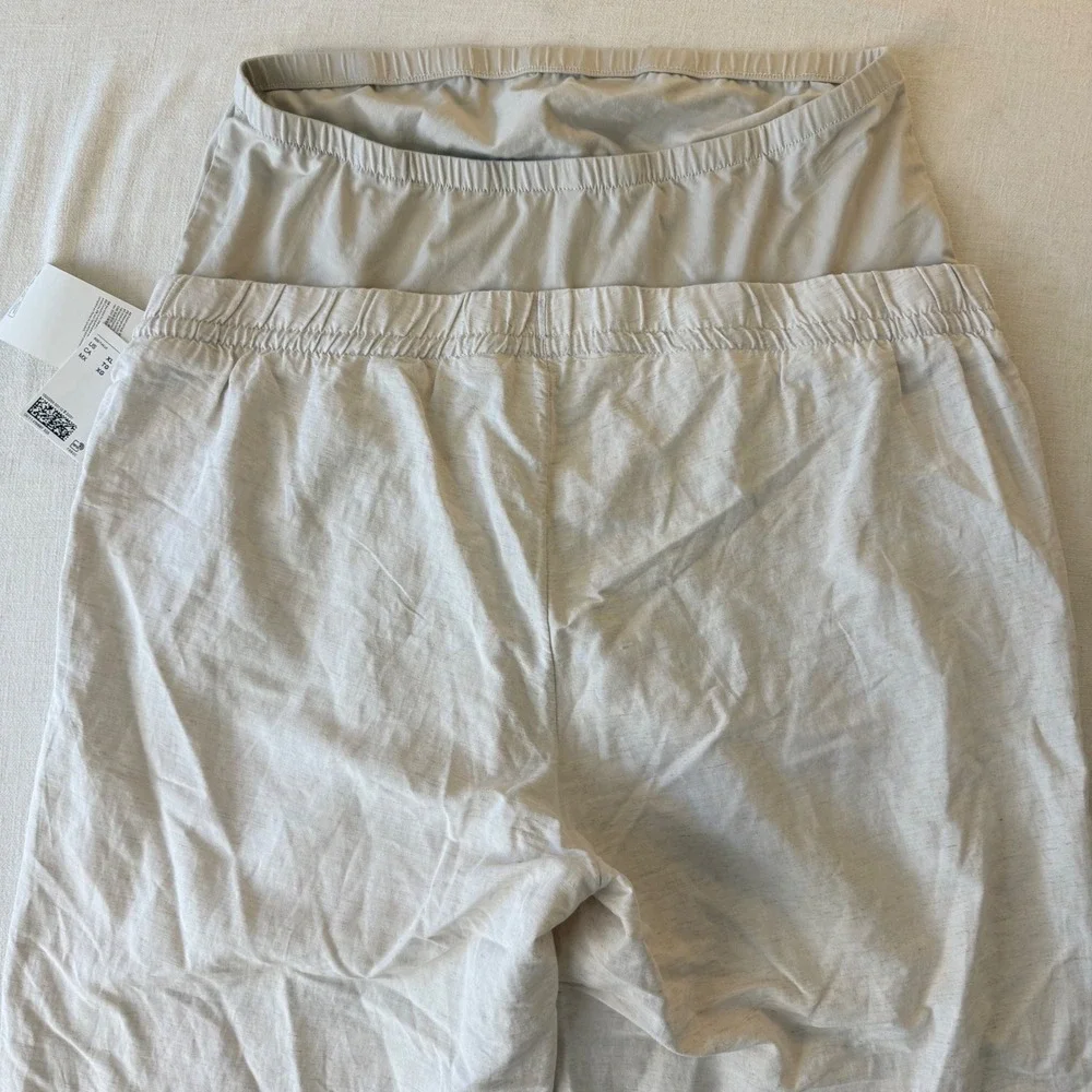 H&M MAMA Linen Blend Maternity Pants XL Beige Straight Leg Over Belly NWT